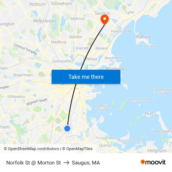 Norfolk St @ Morton St to Saugus, MA map