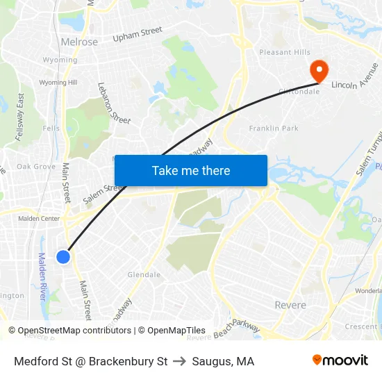 Medford St @ Brackenbury St to Saugus, MA map