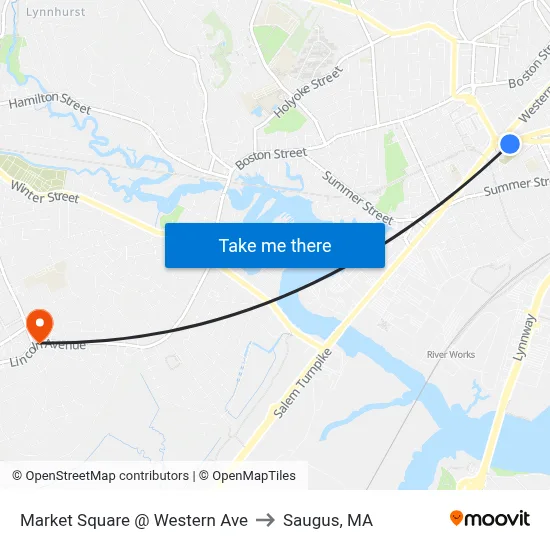 Market Square @ Western Ave to Saugus, MA map
