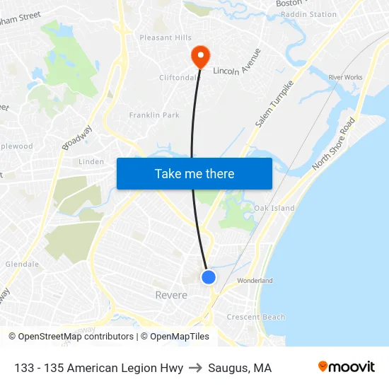 133 - 135 American Legion Hwy to Saugus, MA map