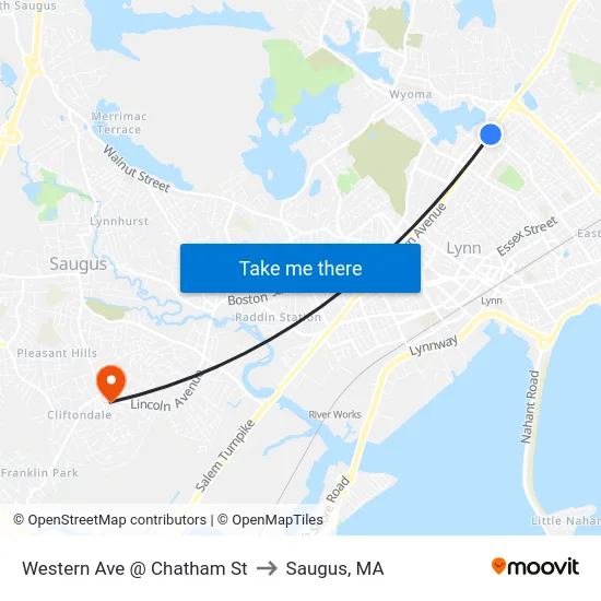 Western Ave @ Chatham St to Saugus, MA map