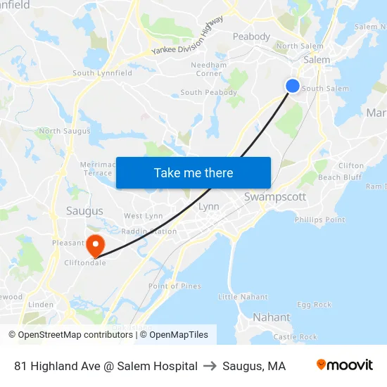 81 Highland Ave @ Salem Hospital to Saugus, MA map
