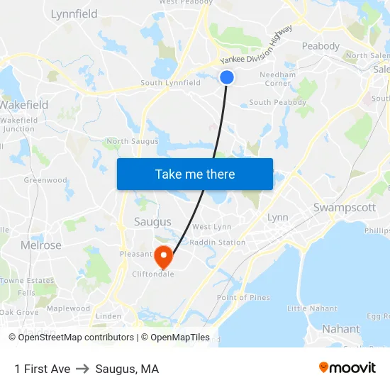 1 First Ave to Saugus, MA map