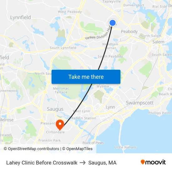 Lahey Clinic Before Crosswalk to Saugus, MA map