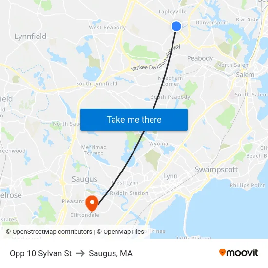 Opp 10 Sylvan St to Saugus, MA map