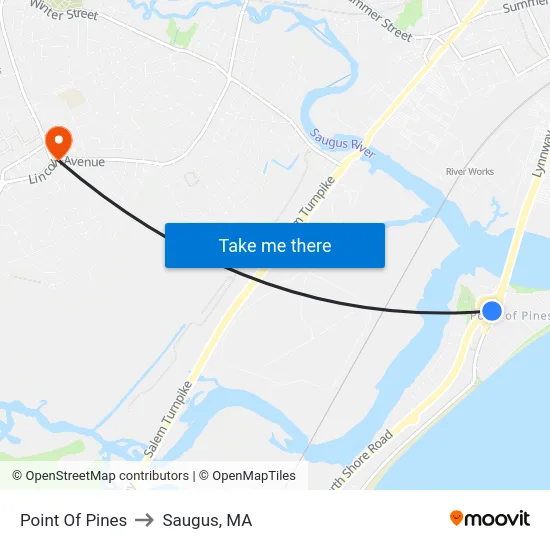Point Of Pines to Saugus, MA map