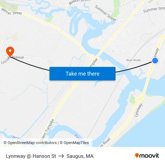 Lynnway @ Hanson St to Saugus, MA map