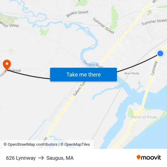 626 Lynnway to Saugus, MA map