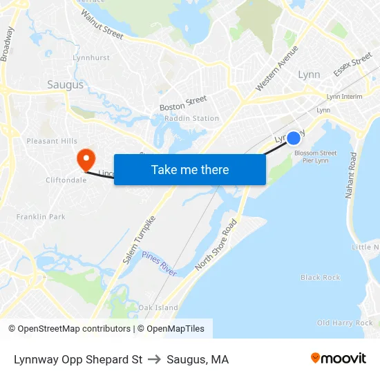 Lynnway Opp Shepard St to Saugus, MA map