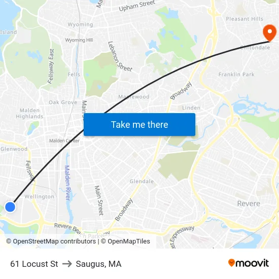 61 Locust St to Saugus, MA map
