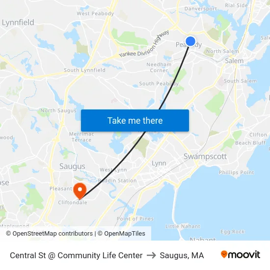Central St @ Community Life Center to Saugus, MA map