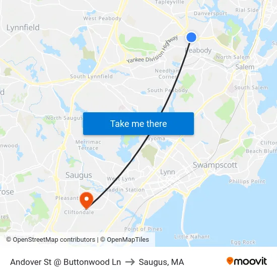 Andover St @ Buttonwood Ln to Saugus, MA map