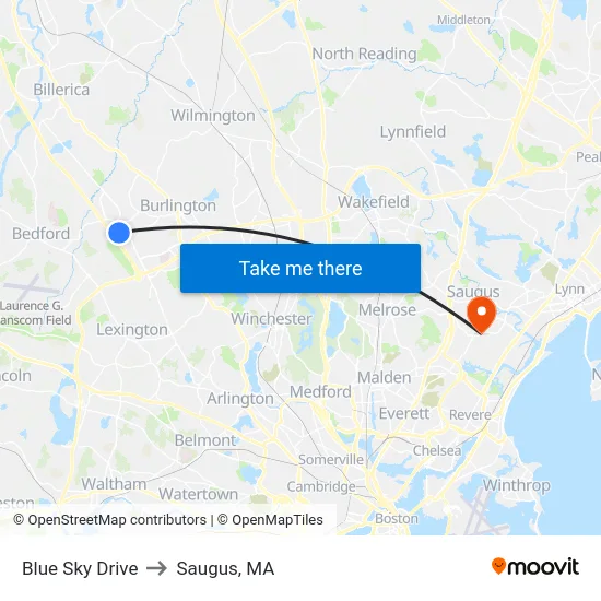 Blue Sky Drive to Saugus, MA map