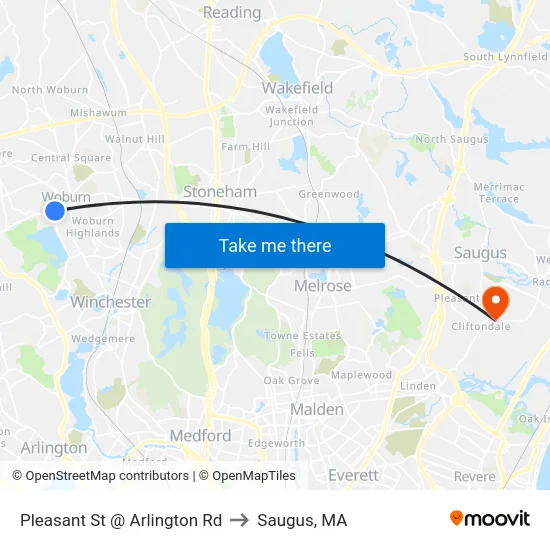 Pleasant St @ Arlington Rd to Saugus, MA map