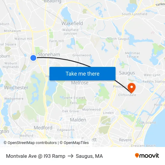 Montvale Ave @ I93 Ramp to Saugus, MA map
