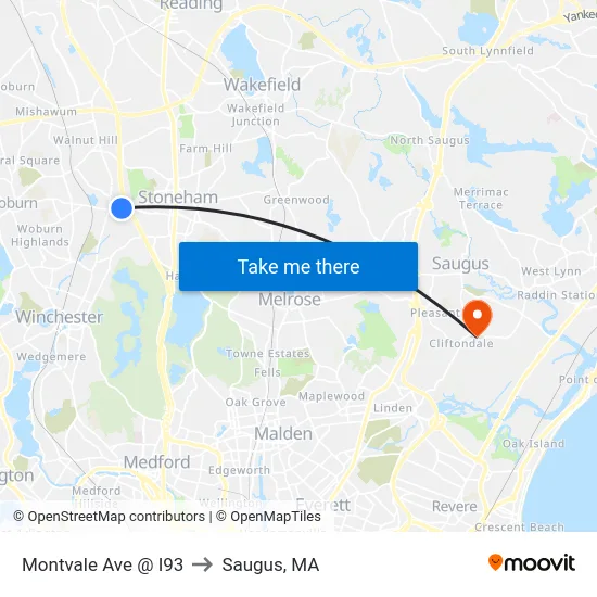 Montvale Ave @ I93 to Saugus, MA map