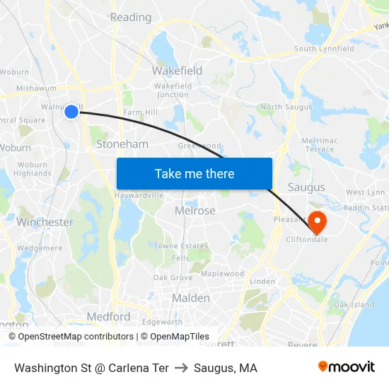 Washington St @ Carlena Ter to Saugus, MA map