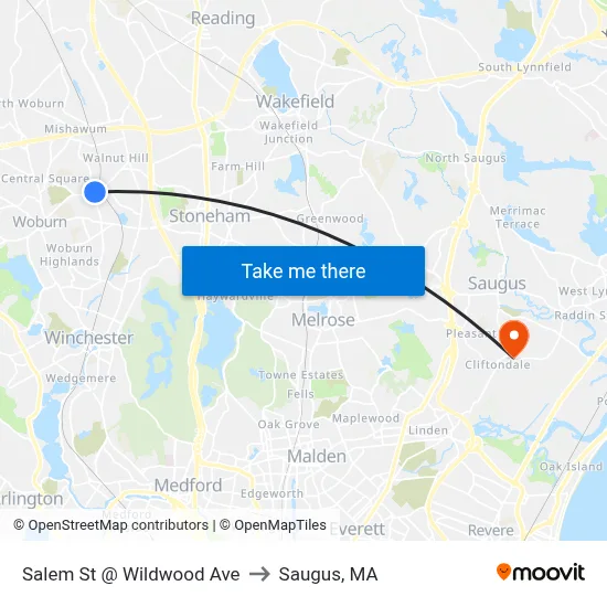 Salem St @ Wildwood Ave to Saugus, MA map