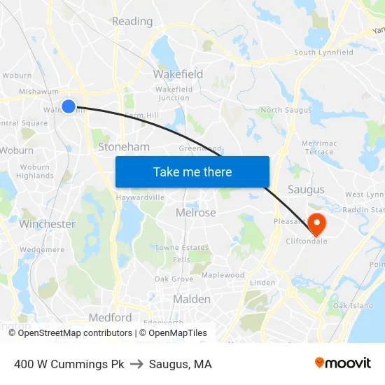 400 W Cummings Pk to Saugus, MA map