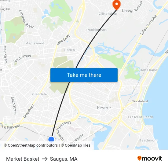 Market Basket to Saugus, MA map