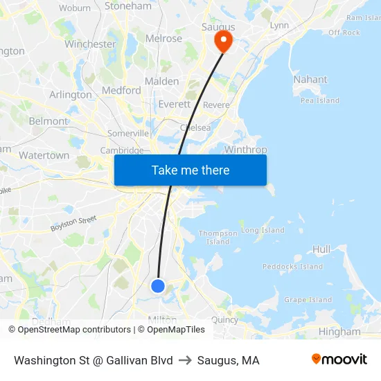 Washington St @ Gallivan Blvd to Saugus, MA map