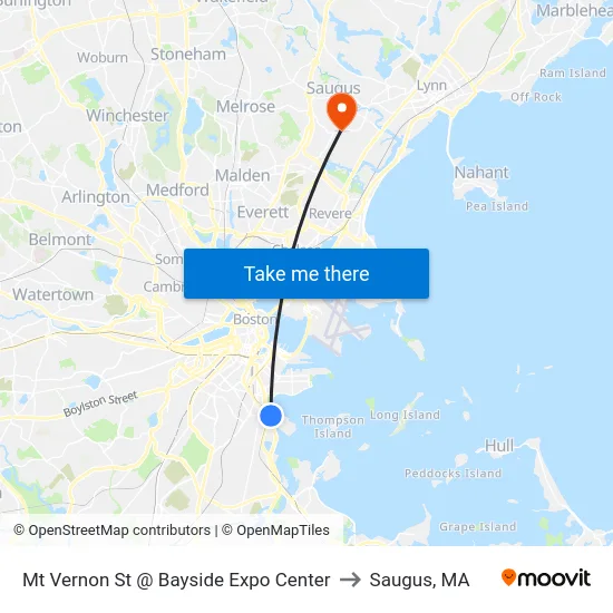 Mt Vernon St @ Bayside Expo Center to Saugus, MA map