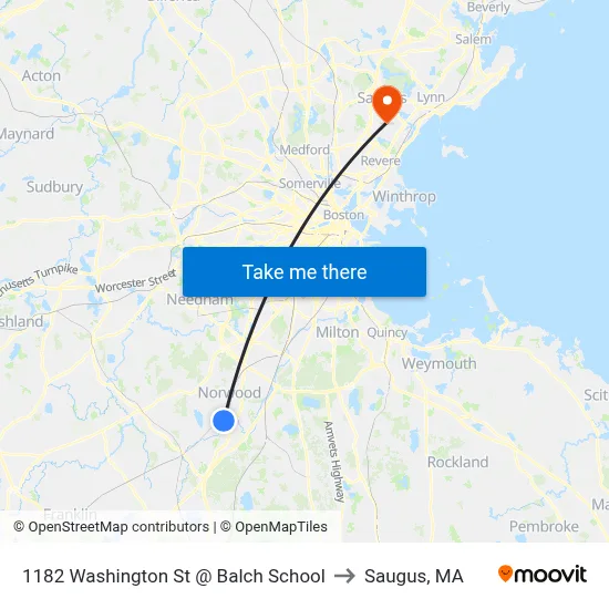 1182 Washington St @ Balch School to Saugus, MA map