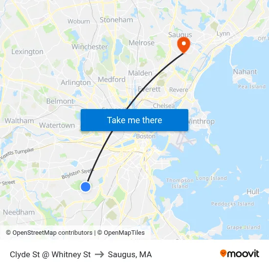 Clyde St @ Whitney St to Saugus, MA map