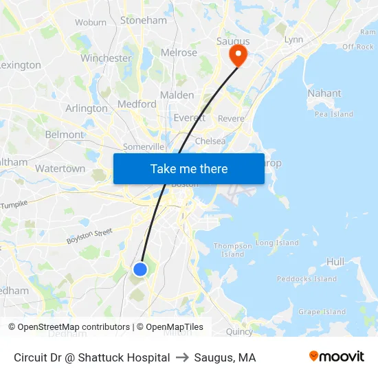 Circuit Dr @ Shattuck Hospital to Saugus, MA map