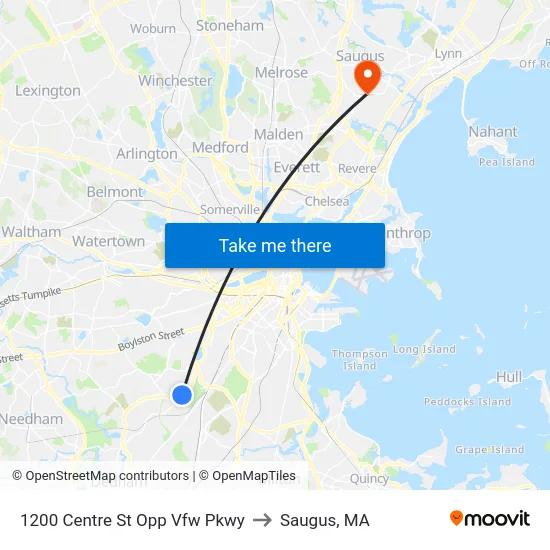 1200 Centre St Opp Vfw Pkwy to Saugus, MA map