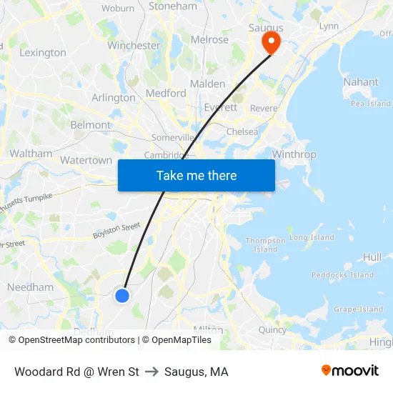 Woodard Rd @ Wren St to Saugus, MA map