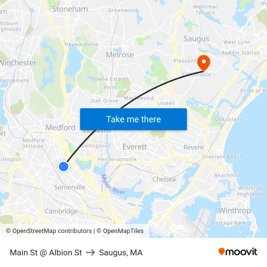 Main St @ Albion St to Saugus, MA map