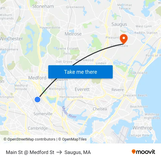 Main St @ Medford St to Saugus, MA map