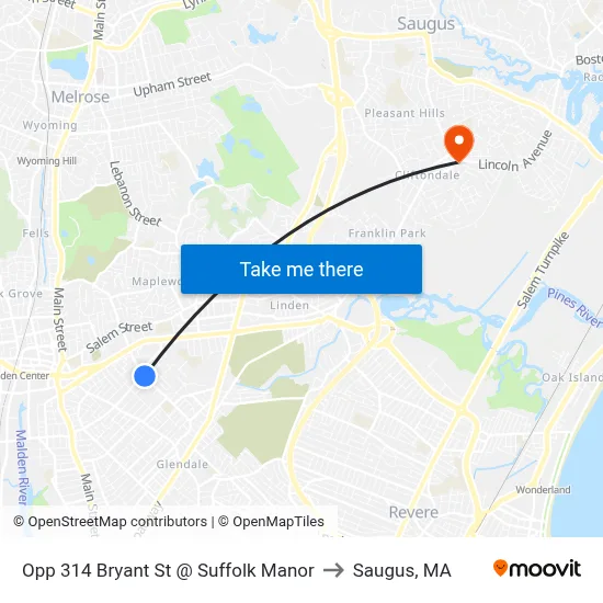 Opp 314 Bryant St @ Suffolk Manor to Saugus, MA map