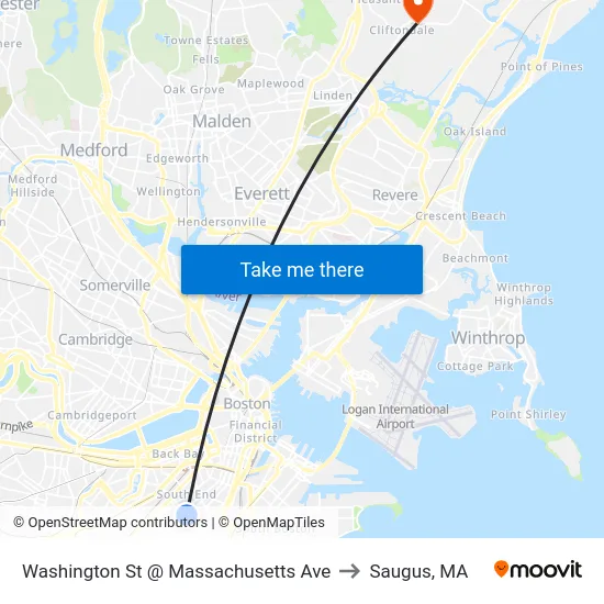 Washington St @ Massachusetts Ave to Saugus, MA map