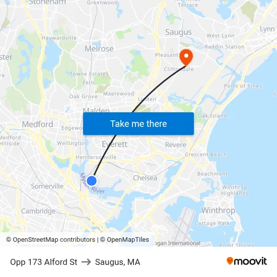 Opp 173 Alford St to Saugus, MA map