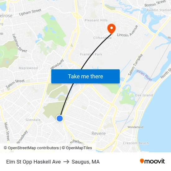 Elm St Opp Haskell Ave to Saugus, MA map