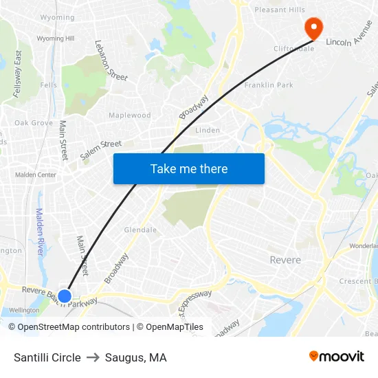 Santilli Circle to Saugus, MA map