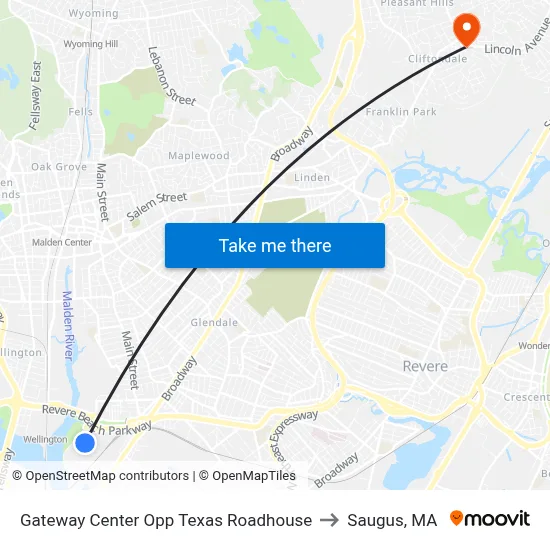 Gateway Center Opp Texas Roadhouse to Saugus, MA map