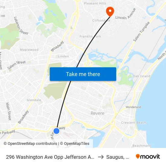 296 Washington Ave Opp Jefferson Ave to Saugus, MA map