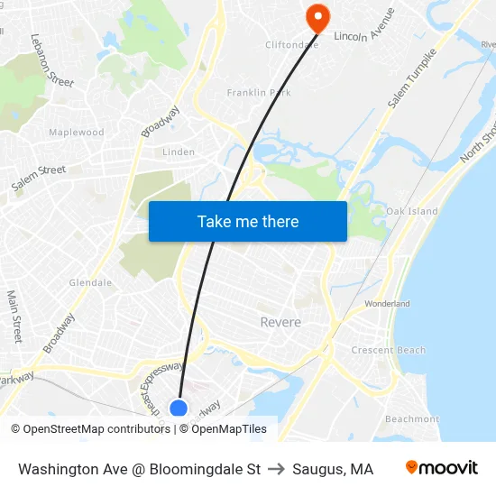 Washington Ave @ Bloomingdale St to Saugus, MA map