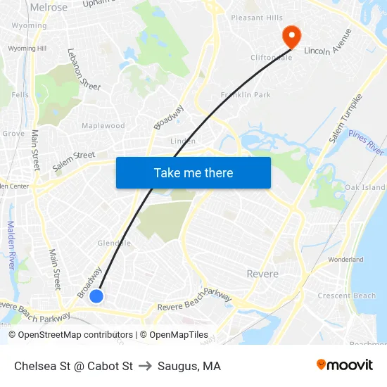 Chelsea St @ Cabot St to Saugus, MA map