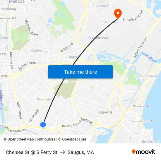 Chelsea St @ S Ferry St to Saugus, MA map
