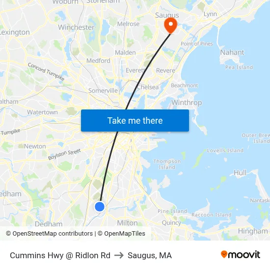 Cummins Hwy @ Ridlon Rd to Saugus, MA map