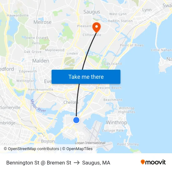 Bennington St @ Bremen St to Saugus, MA map