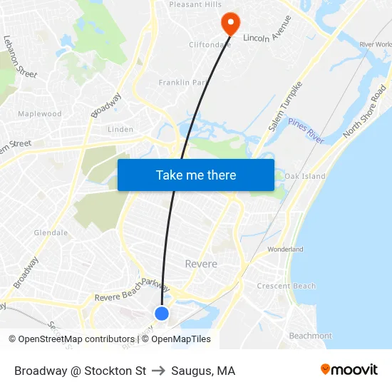 Broadway @ Stockton St to Saugus, MA map