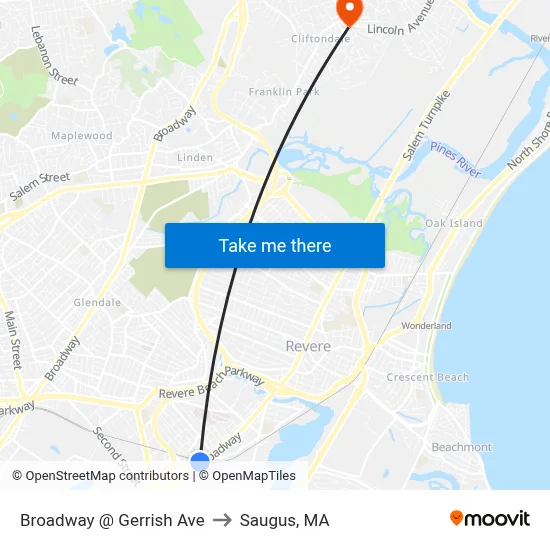 Broadway @ Gerrish Ave to Saugus, MA map