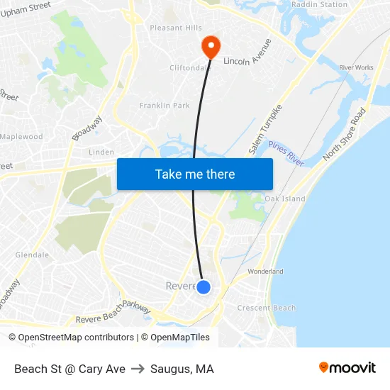 Beach St @ Cary Ave to Saugus, MA map