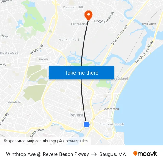 Winthrop Ave @ Revere Beach Pkway to Saugus, MA map