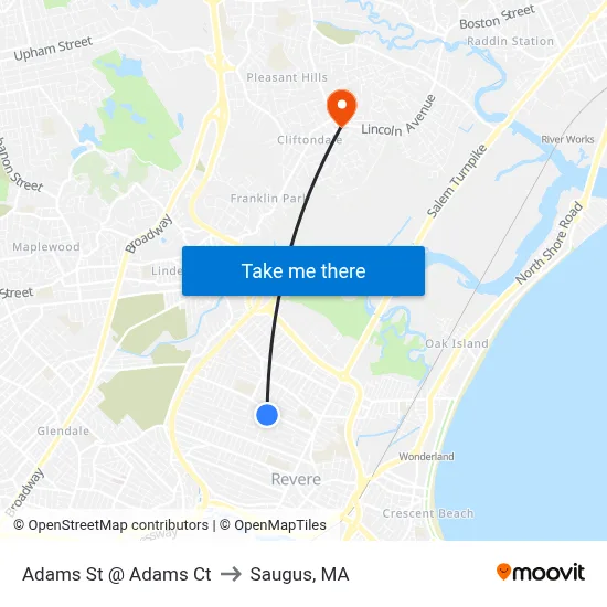 Adams St @ Adams Ct to Saugus, MA map